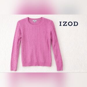 Vintage IZOD Pink Cable Knit Crew Neck Sweater Preppy Cotton Size Small